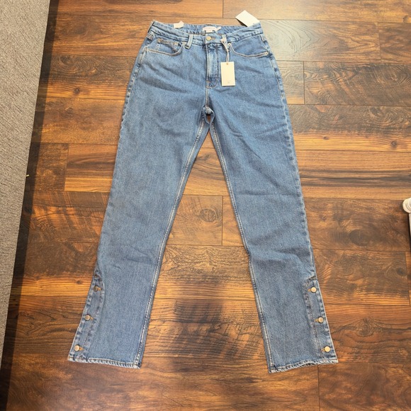 GOOD AMERICAN Good Icon High Rise Button Snap Flare Jeans Light Wash Size 6 28 - Picture 2 of 12